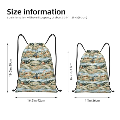 Drawstring Backpack - Village Flower Tractor Print Sports Gym Sackpack String Bag For Women Men, Lightweight Draw String Back Bag For Workout Travel2