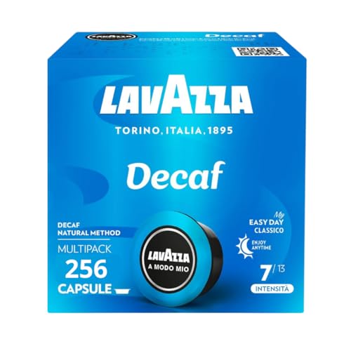 Lavazza A Modo Mio Dek Cremoso, 256 Cápsula Caffè, per un Espresso Decaffeinato con Note di Mandorle e Canditi, 100% Arabica, Intensità 7/13, Tostatura Media, 16 Confezioni x 16 Cápsula