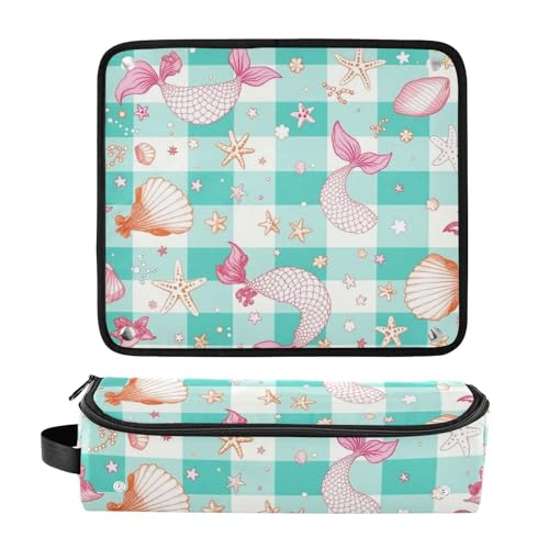 Bolsa de viaje para herramientas de cabello con tapete resistente al calor, impermeable, con organizador portátil para planchas y accesorios de cuidado capilar, patrón Mermaid Gingham miniatura 3