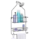 Shower Caddy Hanging over Shower Head Rust Roof Shower Organizer with 10 Hooks for Razor Shampoo Holder Bathroom Shower Rack Storage Shelf with Towel Bar – Bronze