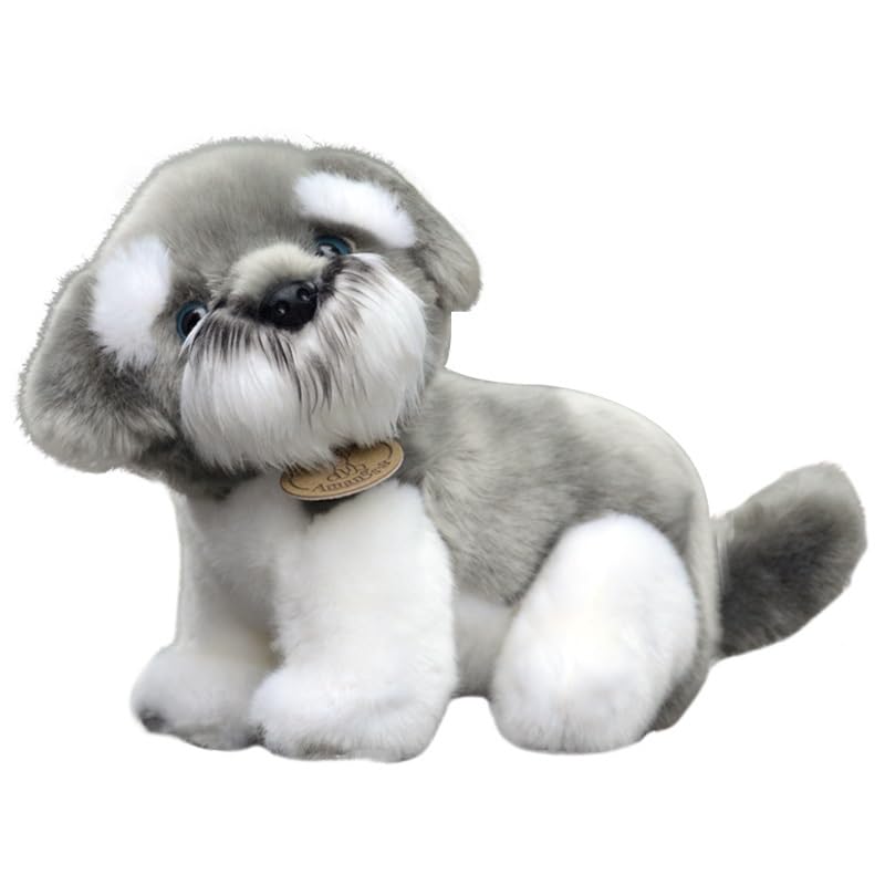 Chiot Schnauzer en peluche, cadeau idéal gris et blanc pour enfant