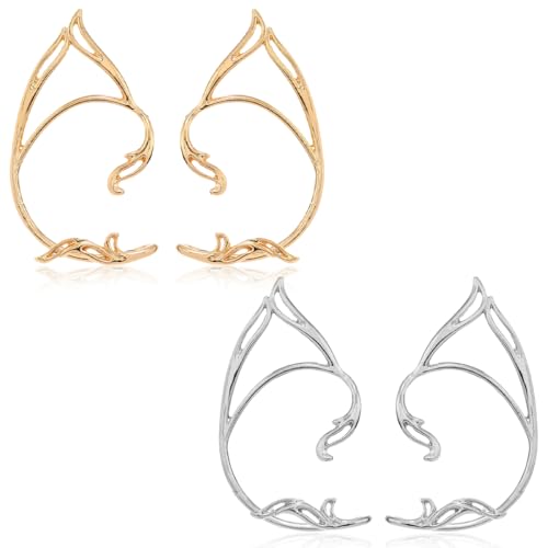 FENQURO 2 Paar elfenohren, Ear Cuff Elfen Ohrringe für Damen Elfenohren Catwoman Ohrschmuck Elf Ears Elfen Ohren Elfenohren Schmuck für Elben Kostüm Feenkostüme Frauen Cosplay Kostüm