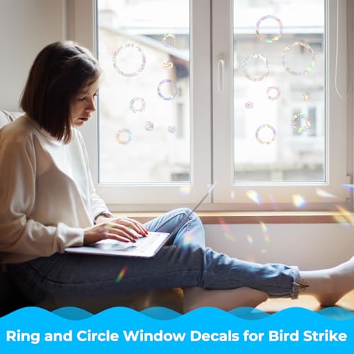 Giantree 32 Stück Prisma Fensteraufkleber für Vogelschläge, Suncatcher Sticker, Halloween- und Weihnachtsfensterdekorationen Rund Prismen Fensteraufkleber PVC Fensteraufklebe für Glasscheiben Deko