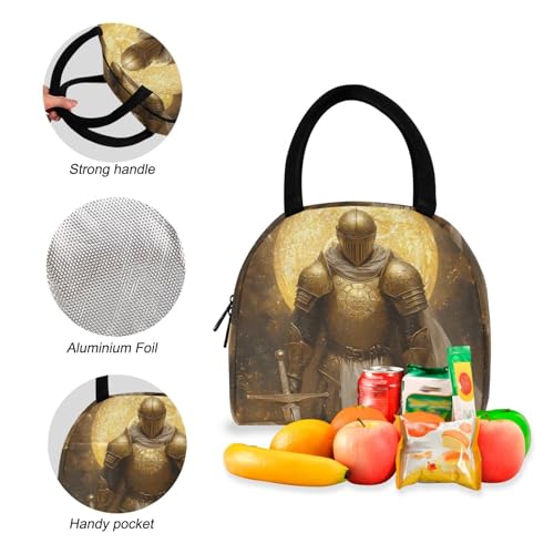 Backpack Lunch Bag Set Golden Knight Print, Big Storage Travel Backpacks with Insulated Lunch Box for Office Hiking Picnic4