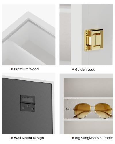 Image of TJ.MOREE 5-Tier Sunglasses Organizer Storage Wall Mounted: 13 x 15 inches Eyewear Display Case Rustic Wood Eyeglasses Holder Large Glasses Storage Box, White