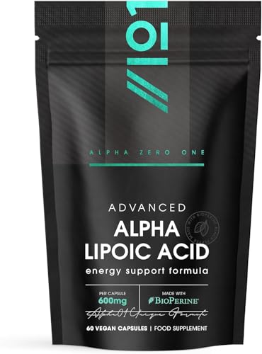 Alpha Lipoic Acid (ALA) 600mg - Made with Biotin & BioPerine - 60 Vegan Capsules - Potent Amino Acids Supplement - Powerful Antioxidant - Resealable and Recyclable Pouch by Alpha01
