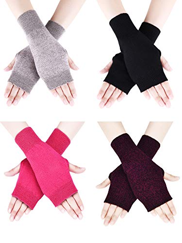 Tatuo 4 Pairs Cashmere Feel Fingerless Gloves with Thumb Hole Warm Gloves