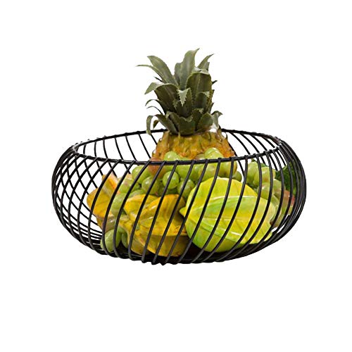 chinejaper Fruit Bowls Storage Basket Metal Iron Round Fruit Basket Display Basket Tray for Snack Fruit, Black