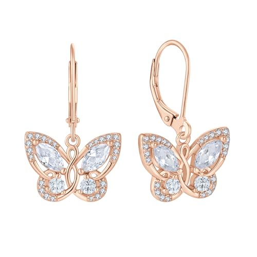 Starchenie Butterfly Earrings for Women 925 Sterling Silver Leverback Earrings Birthstone Butterfly Jewelry Gifts