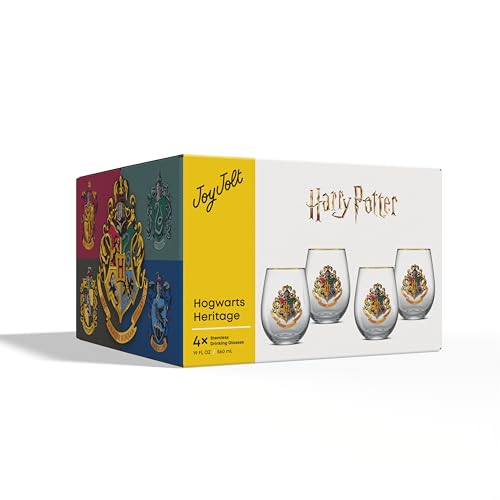 JoyJolt Harry Potter Hogwarts Heritage Stemless Drinking Glasses, 19oz Glass Tumblers, Teardrop Glass Drinking Glasses Set of 4, Hogwarts Cup, Harry Potter Gifts for Adults by JoyJolt - Image 8