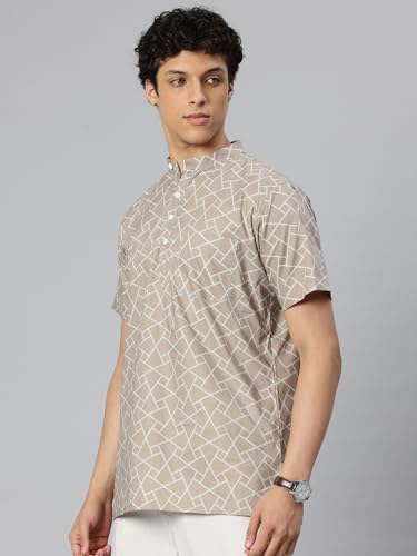 Image of Majestic Man Men Slim Fit Ethnic Motifs Cotton Printed Half Sleeve Short Kurta