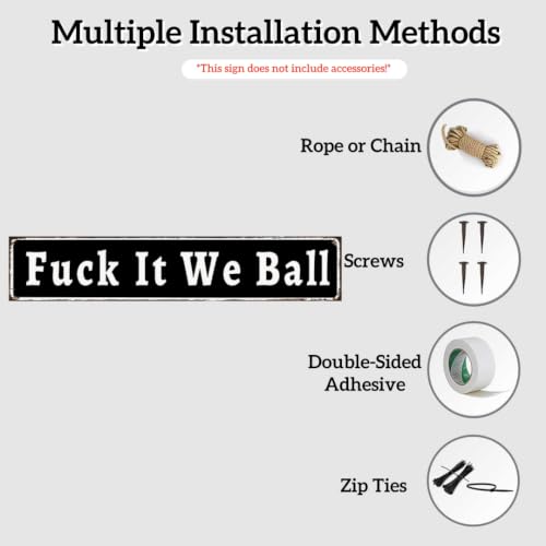 Fuck It We Ball Funny Aluminum Sign, 16x4 Black Metal Wall Decor Game Room - image 3
