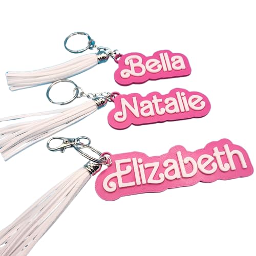 Personalized Nametag Keychain with Tassel - Pink Doll Theme - Custom Luggage tag, Backpack Keyring