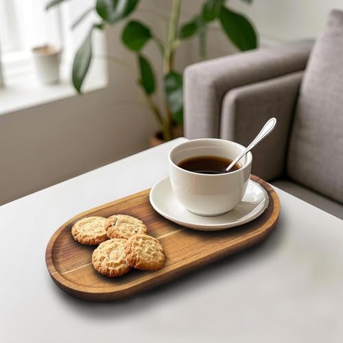 Image of Premium Luxury 100% Natural Acacia Wood 13 x 6 inch Wooden Serving Trays Oval Platters Charcuterie for Party Breakfast Coffee Table Home Decorative Trays (Single Tray)