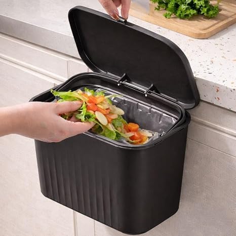 Kitchen Hanging Trash Can with Sealed Lid, Black | Odour Blocking Lid, No-Bend Design, Cabinet Door Mount, Countertop Compost Bin, Bag Compatible-image-32