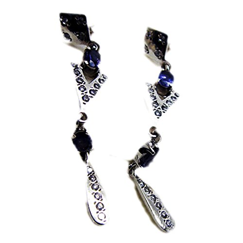Boucles d'oreilles iolite bleue naturelle argent 925 bijoux femme