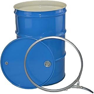 210 Litre Open Top Steel Storage Barrel with Bungs, Lid and Latch Ring, UN Approved, Food Grade, Lacquered Interior