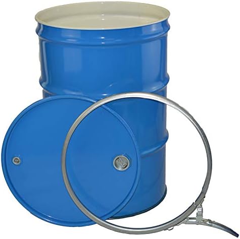 210 Litre Open Top Steel Storage Barrel with Bungs, Lid and Latch Ring, UN Approved, Food Grade, Lacquered Interior