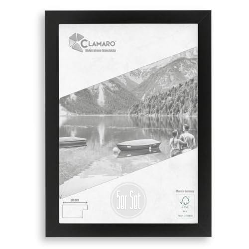 CLAMARO 'COLLAGE' Lot de 5 cadres photo Format A4 (21 x 29,7) fait main sur mesure Noir Mat Moderne Carré MDF Bois Lot de 5 Cadres Photo comprenant Verre Acrylique, Panneau Arrière et Crochet