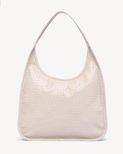Image of NEWBELLA Hobo Purse, PU Leather Shoulder Bag, Tote Handbag for Work and Travel (Woven Cream)