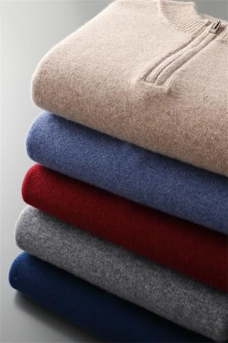 Solid Color Casual Classic Stand Collar Zipper Splicing Business Men's Wool Sweater3