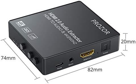 PROZOR HDMI Audio Extractor with Volume Control 4K 60HZ HDMI 2.0 Switch with Optical Spdif Toslink RCA R/L 3.5mm Stereo Audio Output for Converting DVD PC Satellite Box to HDTV