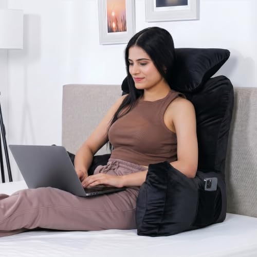 Image of MYARMOR Backrest Pillow for Bed with Detachable Neck Rest & Support Arms, Soft Reading Pillow | Back Support Wedge Pillow for Working, Seating & Relaxing in Bed - Grey