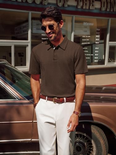 PJ PAUL JONES Men's Textured Knit Polo Shirt Short Sleeve Regular Fit Stretch Collared Summer Shirts3