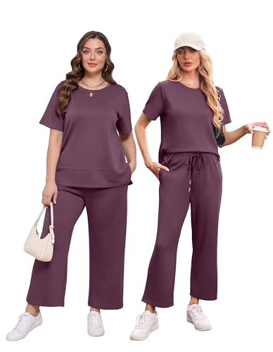 Image of XIEERDUO Women's Side Slit Lounge Sets 2026 Fashion 2 Piece Travel Outfits Cozy Loungewear Wide Leg Tracksuits S-3XL