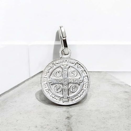 Medalla San Benito Plata Ley 925 8 mm para colgante Medalla San Benito Plata Ley 925 8 mm para colgante