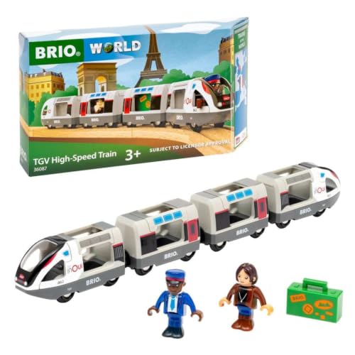 BRIO World - TGV INOUI SNCF 37 cm - Fidèle au Vrai Train - Jouets pour Circuit de Train en Bois - 2 locomotives, 2 Wagons, 1 Personnage - Garçon ou Fille dès 3 Ans - 36087