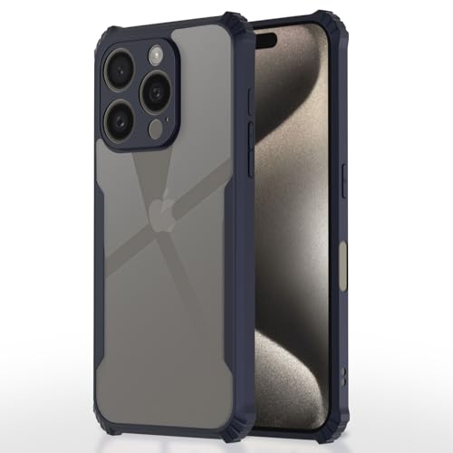 Image of Pikkme Crystal Clear Transparent Back | Ultra Hyrbid | Full Camera Protection | Raised Edge | Bumper Back Case for iPhone 16 Pro (Blue)