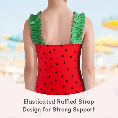 Image of XiaoMoSha Girls One Piece Swimsuit Ruffled Straps Bathing Suits Summer Swim Suit Quick Dry Beach Swimwear for Kids 3-10 Years