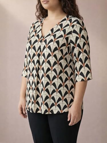 Image of AMYDUS Plus Size Women Printed Top | Centre Pleat for Tummy Flaws | Cloud Soft Fabric | V-Neck | High-Low Hem | Complete Hip Coverage | Plus Size Tops for Women | XL to 9XL