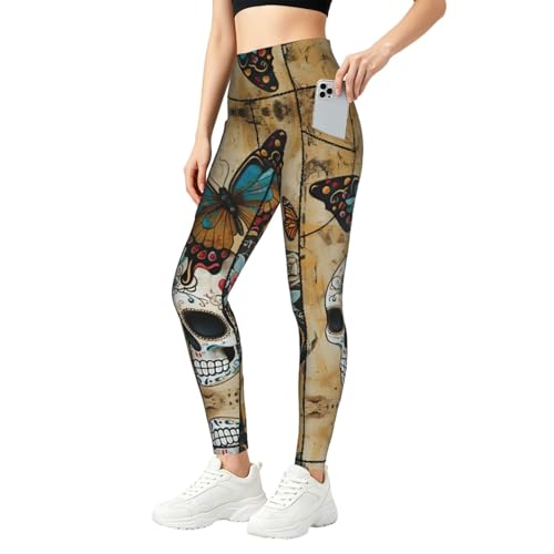 Leggings con estampado de calaveras de azúcar en tejido elástico de alta resistencia