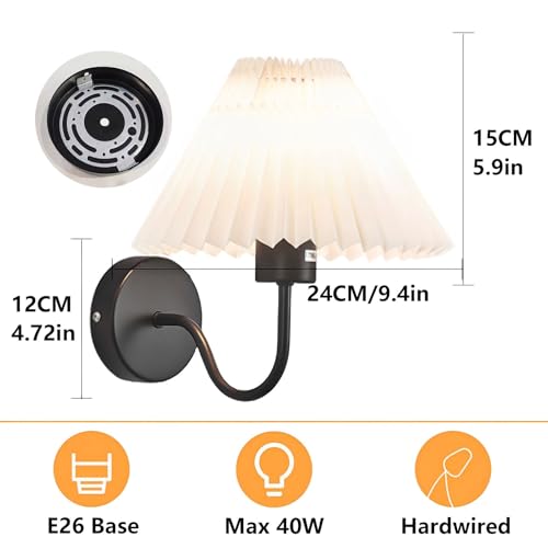 Image of Wall Sconces Indoor Wall Light Fixtures with Pleated Fabric Shade Bathroom Vanity Sconces Wall Lighting Dresser Hardwired Wall Lamps for Bedroom Living Room Corridor Porch