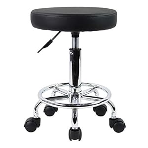 KKTONER PU Leather Round Rolling Stool with Foot Rest Swivel Height Adjustment Spa Drafting Salon Tattoo Work Office Massage Stools Task Chair Small (Black)