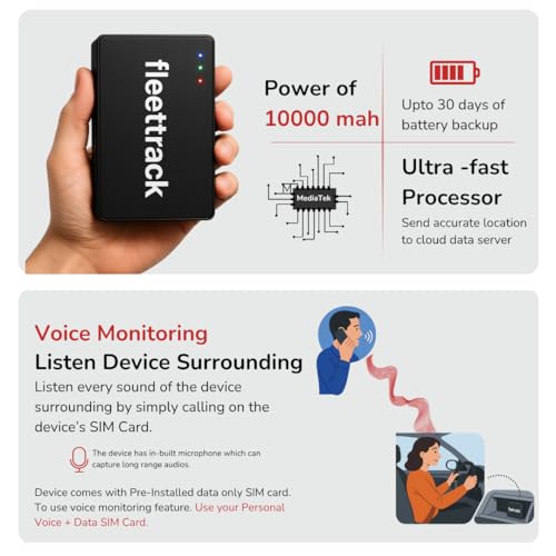 Image of Fleettrack Ultra Wireless GPS Tracker (with 12-Months 4G SIM) | 10000mAh Battery | Strong Magnetic Mount | Real-Time GPS Tracking for Bikes, Cars, Luggage & Valuables | Voice Monitoring Support