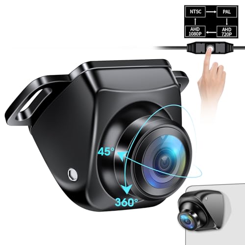 AHD 1080P Backup Camera 【4 Signal Switch】 360° Rotatable Back up Camera for Cars 170° Reverse Camera Night Vision IP69K Waterproof Front/Side/Rear View Camera for Truck/RV/Vehicle, 2 Back Covers