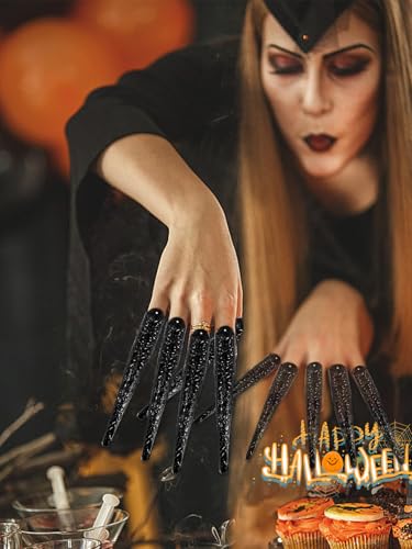 Wsimily 10 Pieces Halloween Long Finger Claws Fake Nail Metal Nail Rings Extension, Wsimily Halloween Theme Adjustable Cool Fingertip For Halloween Women Cosplay Accessories Vampire Drama Dance Show thumb #4