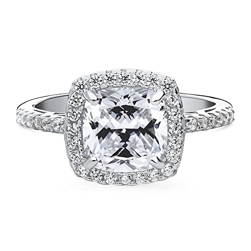 BERRICLE Sterling Silver Halo Wedding Engagement Rings Cushion Cut Cubic Zirconia CZ Promise Ring for Women, Rhodium Plated2
