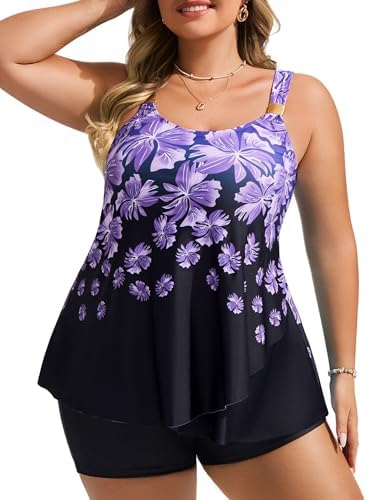 Hanna Nikole Womens Tankini Swimsuits 2 Piece Bathing Suit Flowy Ruffle Tankini Tops with Swim Shorts