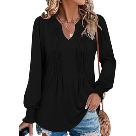 BETTE BOUTIK floral tops small v neck womens long sleeve blouses spring fall long womens tunics to wear with leggings Black Large Cover