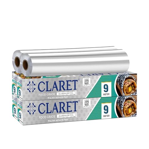 Image of Claret Food Grade Aluminium Foil Roll | 9 Meter | Kitchen Foil for Wrapping Roti Snacks Lunch | Safe & Hygienic Foil for Everyday Use (Pack of 4)