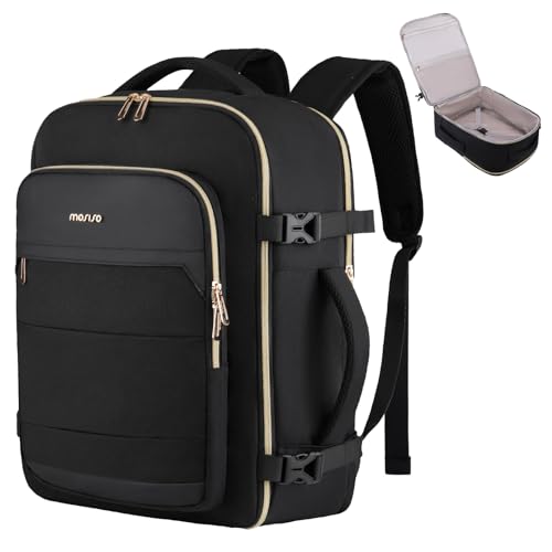 MOSISO Travel Backpack for Women Men, 15-15.6 inch Flight Approved Carry on Backpack with Side Handle & Luggage Strap, 16 inch Personal Item Travel Bag for Weekender College Work Business, Black