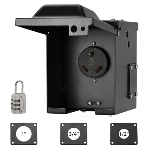 RVINGPRO 30 Amp RV Outlet Box Pre-Drilled, 125 Volt NEMA TT-30R RV Plug, ETL Listed, Enclosed Lockable Weatherproof Outdoor Electrical Receptacle Panel for RV/EV Camper Travel Trailer, Black Cover