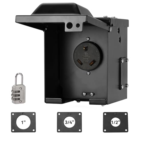 RVINGPRO 30 Amp RV Outlet Box Pre-Drilled, 125 Volt NEMA TT-30R RV Plug, ETL Listed, Enclosed Lockable Weatherproof Outdoor Electrical Receptacle Panel for RV/EV Camper Travel Trailer, Black by RVINGPRO - Used condition - US$18.46