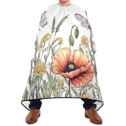 Kigai Hair Cutting Cape for Men & Women Dragonfly Flowers Waterproof Barber Cape Professional Hairdressing Salon Styling Cape with Adjustable Closure Snap