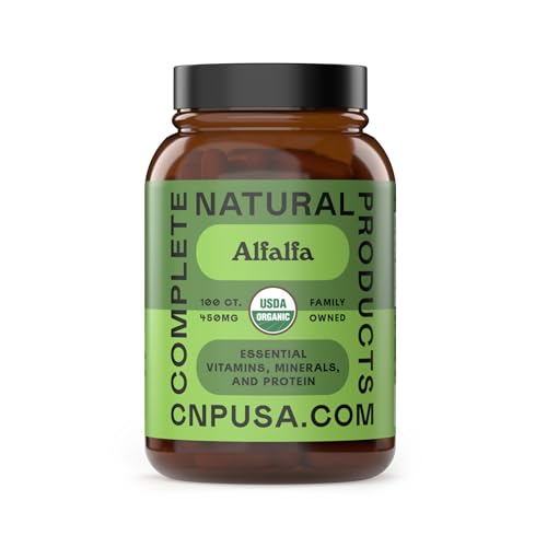 Complete Natural Products Pure Alfalfa Leaf - 100 Capsules - 450mg of Pure Dried Organic Alfalfa Leaf Powder in Veggie Capsules