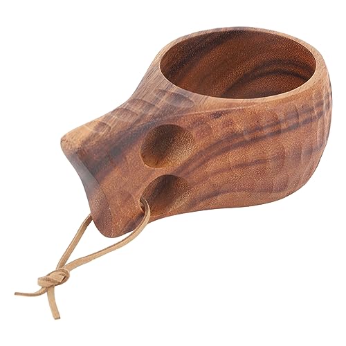 OUKENS 220ml Wooden Camping Cup, Heat Insulation Finely Polished Coffee Mug with Handle for Outdoor Hiking,Handcrafted Wood Camp Mug,Hardwood Cup (Double Hole Cup/Turtle Shell)